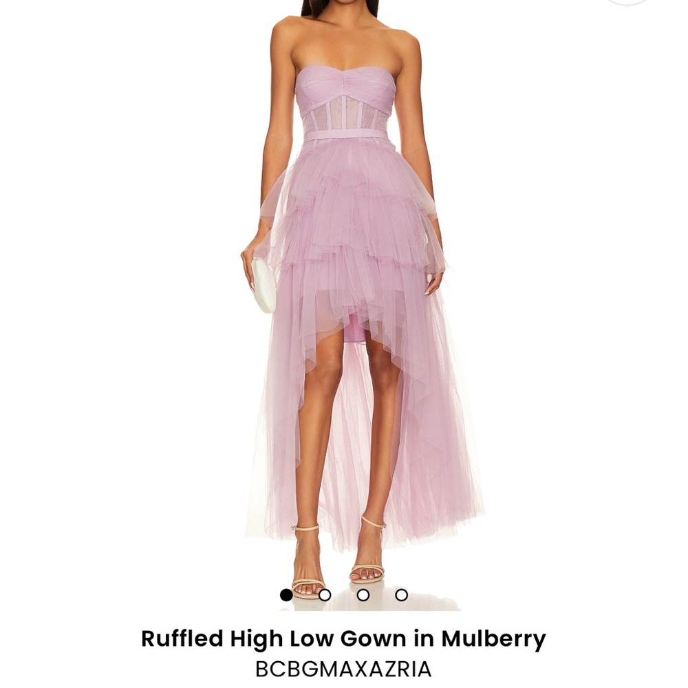 BCBGMAXAZRIA Lilac Strapless High-Low Gown